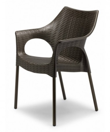 Zoom Poltrona Olimpia in tecnopolimero intrecciato con gambe verniciate Made in Italy - set da 4