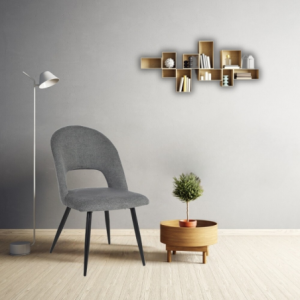 Set 2 sedie Lunetta imbottite tessuto grigio gambe nere moderne