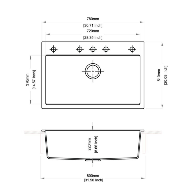 Waltz 78x51 lavello una vasca bianca moderno cucina resistente