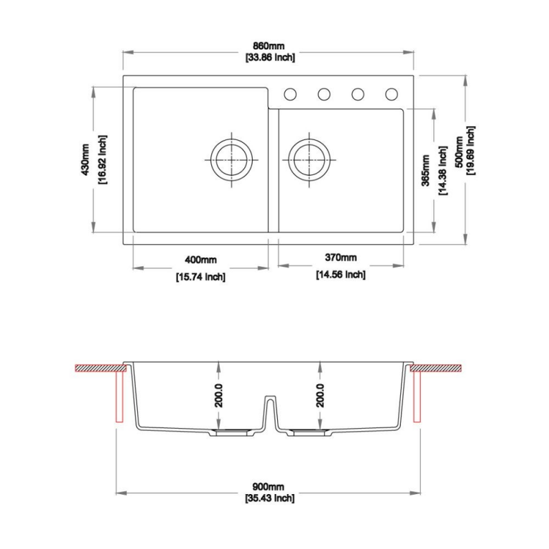 Tip Toe N200 lavello 2 vasche bianco moderno cucina resistente