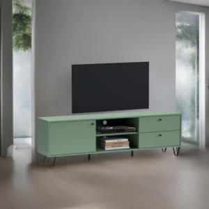 Porta TV Aldo1 con anta, 2 cassetti e vani verde moderno