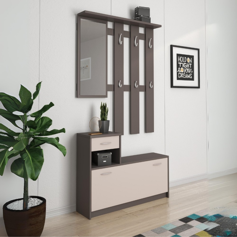 Mobile ingresso Rudolf con scarpiera grigio cobalto e cashmere