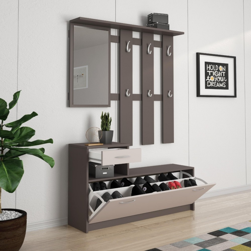 Mobile ingresso Rudolf con scarpiera grigio cobalto e cashmere