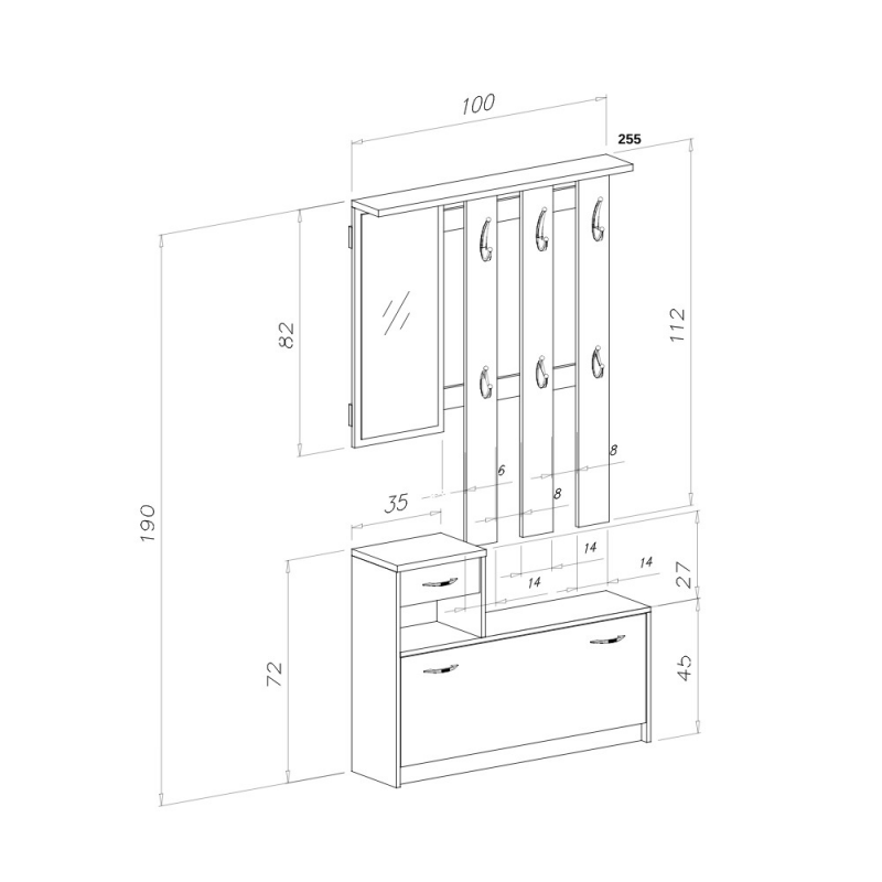 Mobile ingresso Rudolf con scarpiera grigio cobalto e cashmere