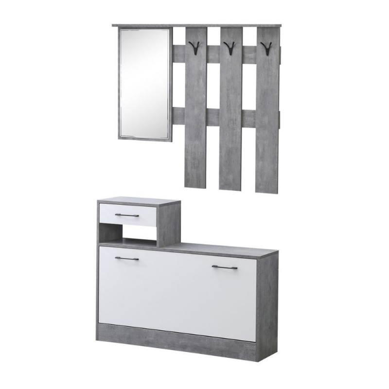 Mobile ingresso Rudolf XL cemento e bianco con specchio