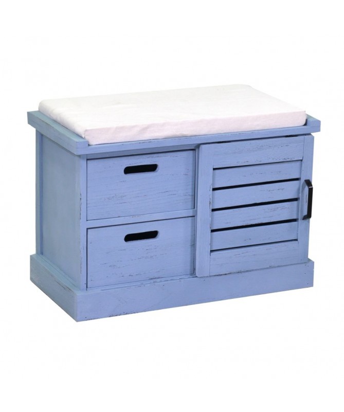 Panca legno 1 vani + 2 cassetti con cuscino blu