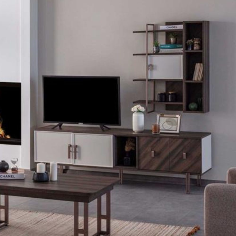 Base porta TV Merlin legno Mozambik 4 ante e vano a giorno