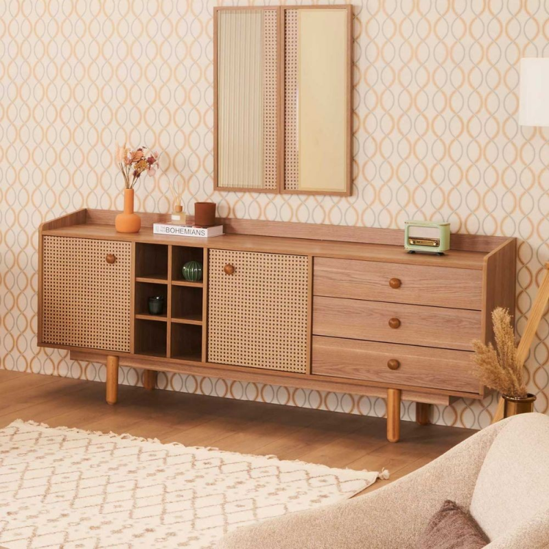 Madia Natura rovere miele effetto vimini 2 ante 3 cassetti