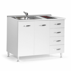 Cucinino 120 cm 2 ante e cassettiera e piano cottura in vetroceramica bianco larice 120x60x85H