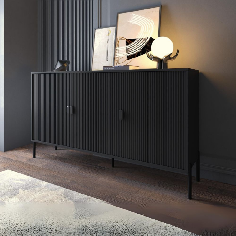 Madia Lotus 3 ante nero opaco cannettate moderna con piedini