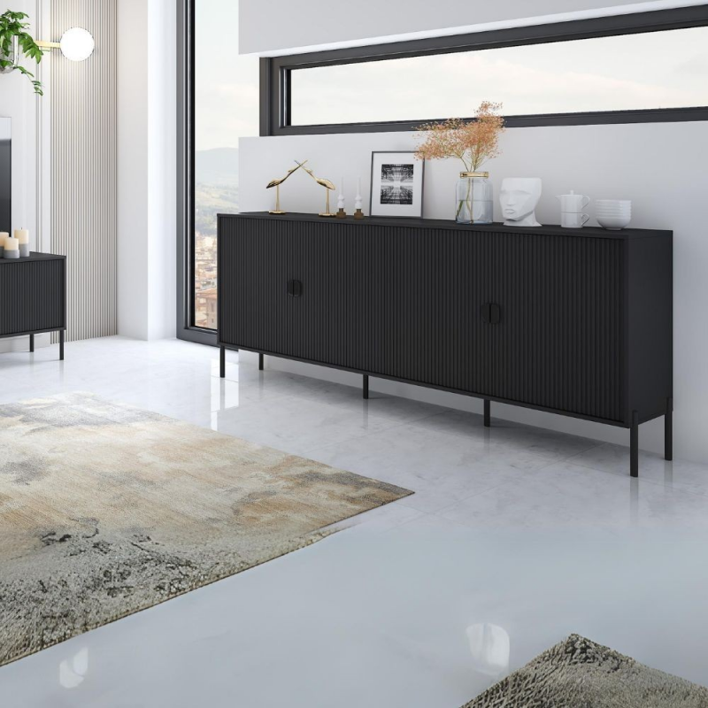 Madia Lotus 4 ante nero opaco cannettate moderna con piedini
