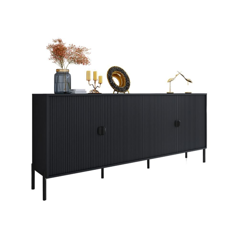 Madia Lotus 4 ante nero opaco cannettate moderna con piedini