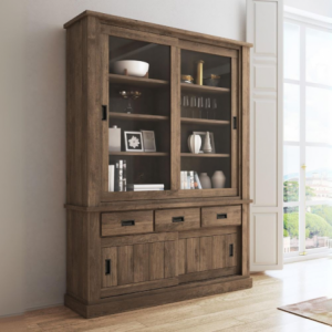 Vetrina Anthony III 2 ante vetro 3 cassetti noce Eastwood