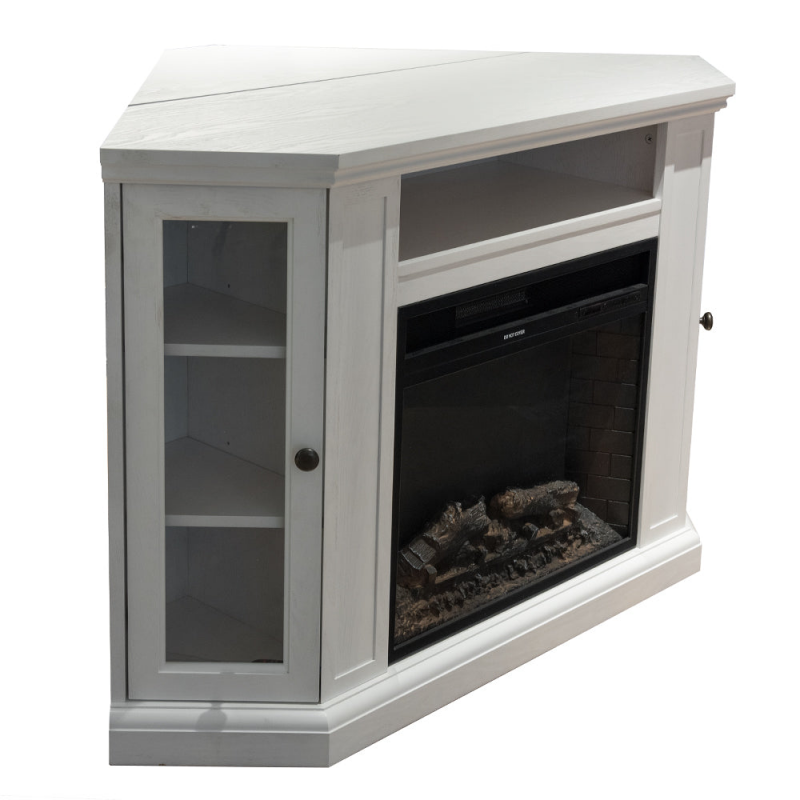 Camino elettrico caminetto da terra MADISON in legno Bianco L126 x P78 x H80,5