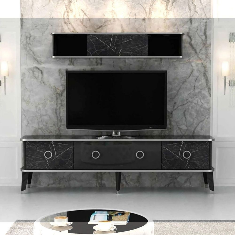 Porta TV con pensile BienTV 180 effetto marmo nero moderno