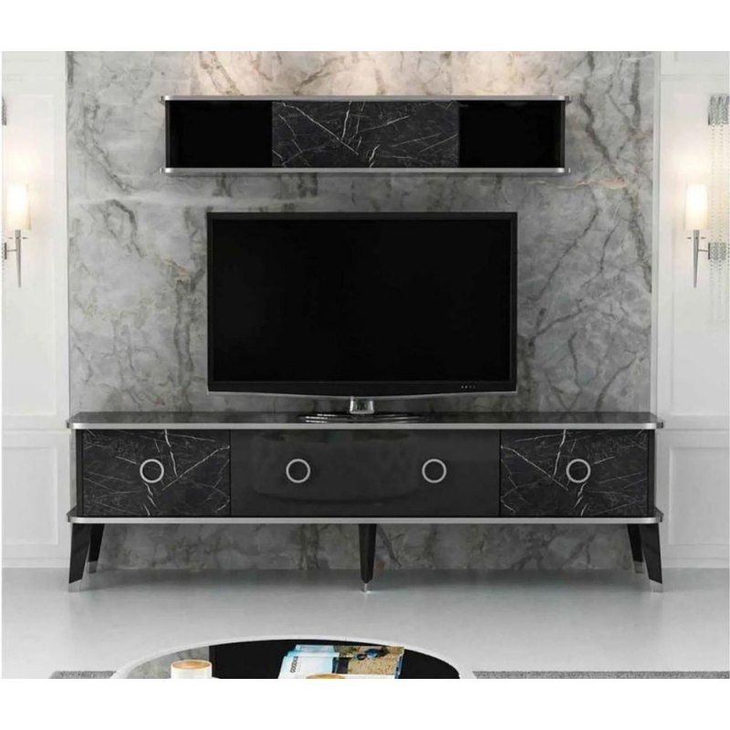 Porta TV con pensile BienTV 180 effetto marmo nero moderno