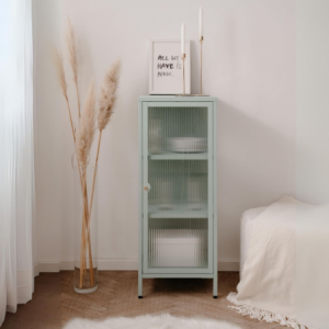 Vetrina Milton 01A acciaio laminato verde menta anta vetro