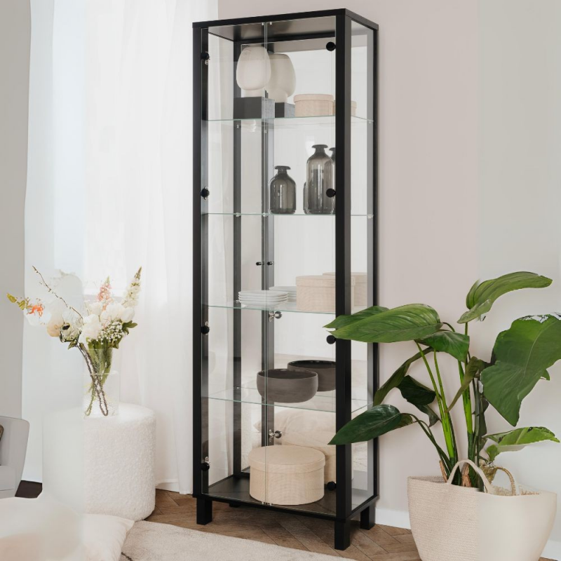 Vetrina Albi 52B 2 ante vetro e specchio nera moderna