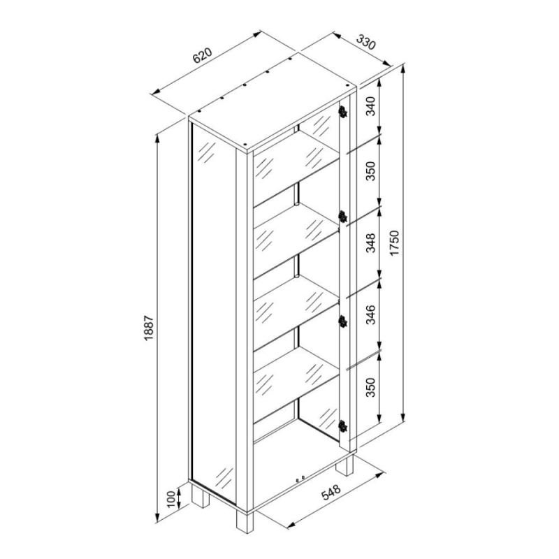 Vetrina Albi 52B 2 ante vetro e specchio nera moderna
