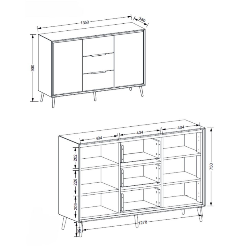 Madia Arona 01B 2 ante 3 cassetti bianco quercia moderna