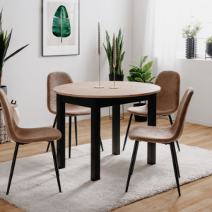 Tavolo rotondo allungabile Coburg 100 quercia/nero – Versatilità e stile