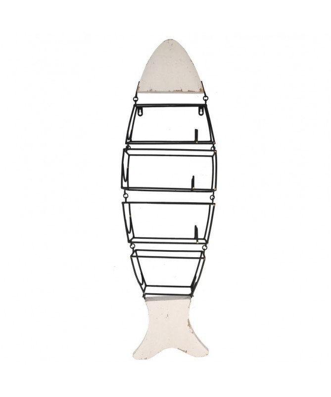 Portabottiglie mare metallo legno 4p bianco pesce cm26,7x10,8h97,8