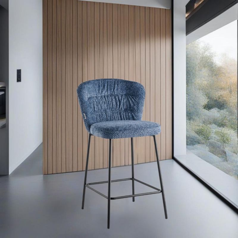 Set 2 sgabelli imbottiti Cami tessuto teddy azzurro polvere