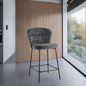 Set 2 sgabelli imbottiti Cami tessuto teddy grigio moderno