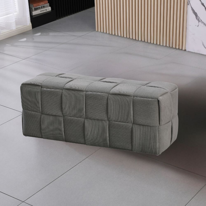 Pouf Den rettangolare grigio effetto intrecciato - Comfort e design moderno
