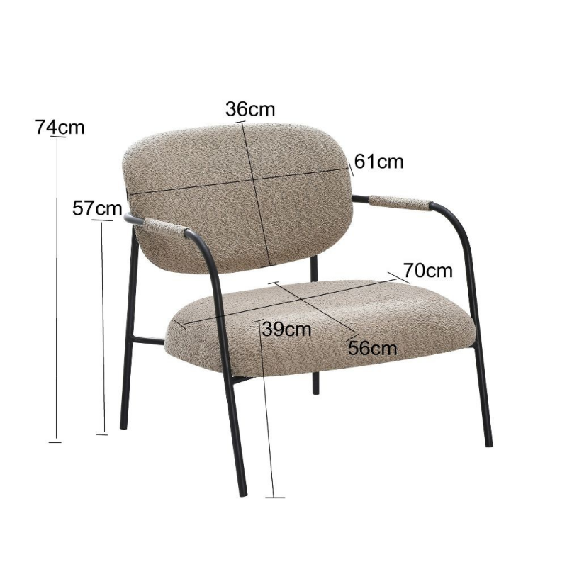 Set 2 poltrone Nat metallo nero tessuto teddy tortora moderne