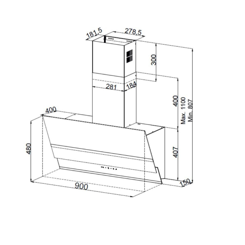 Cappa da parete Estia 90 nero opaco Samet design moderno
