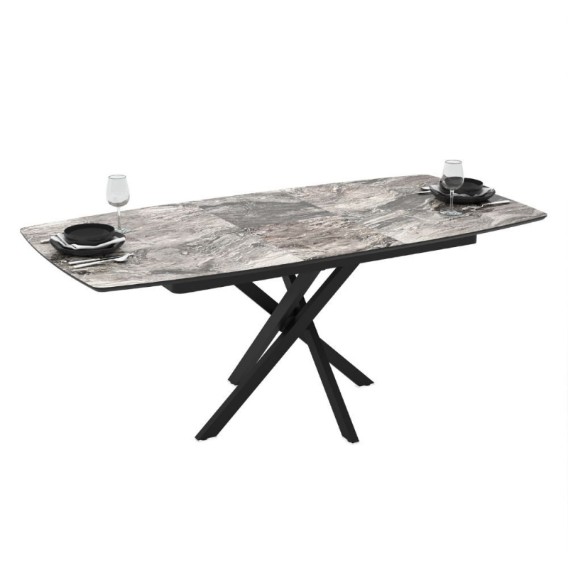 Tavolo allungabile Filis effetto marmo arabesque nero lucido