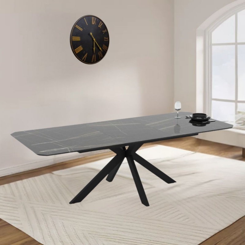 Tavolo allungabile Opera marmo nero gold lucido e metallo