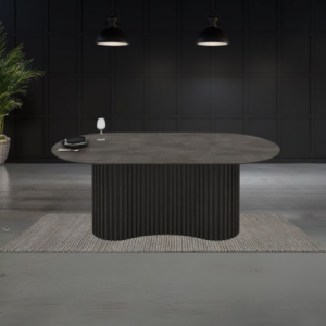 Tavolo fisso Oscar effetto marmo ardesia opaco gambe nere