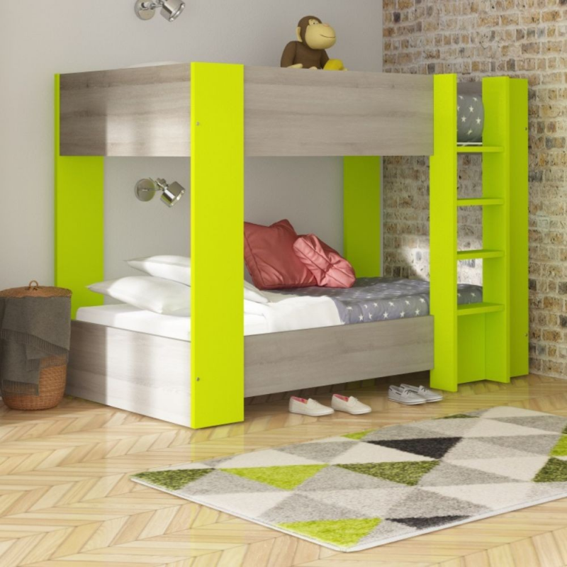 Letto a castello 2087 rovere grigio chiaro verde lime moderno
