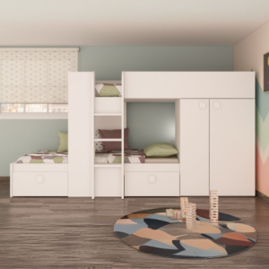 Letto a castello 1277 reversibile bianco con armadio e cassetti