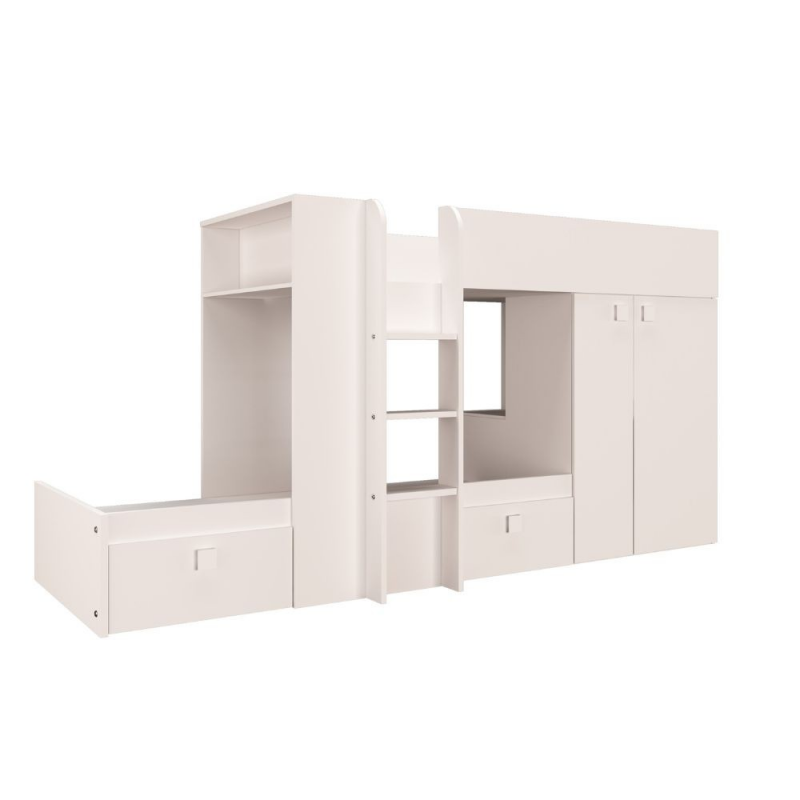 Letto a castello 1277 reversibile bianco con armadio e cassetti
