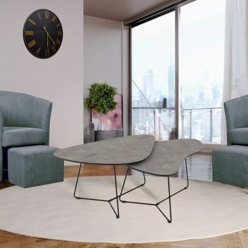 Tavolino da salotto Tussey cemento e metallo nero moderno 80x80x40