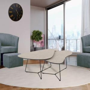 Tavolino Tussey piano cashmere e metallo nero per salotto moderno