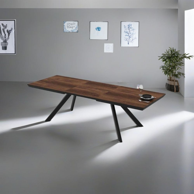 Tavolo allungabile Corin piano noce gambe metallo nero moderno
