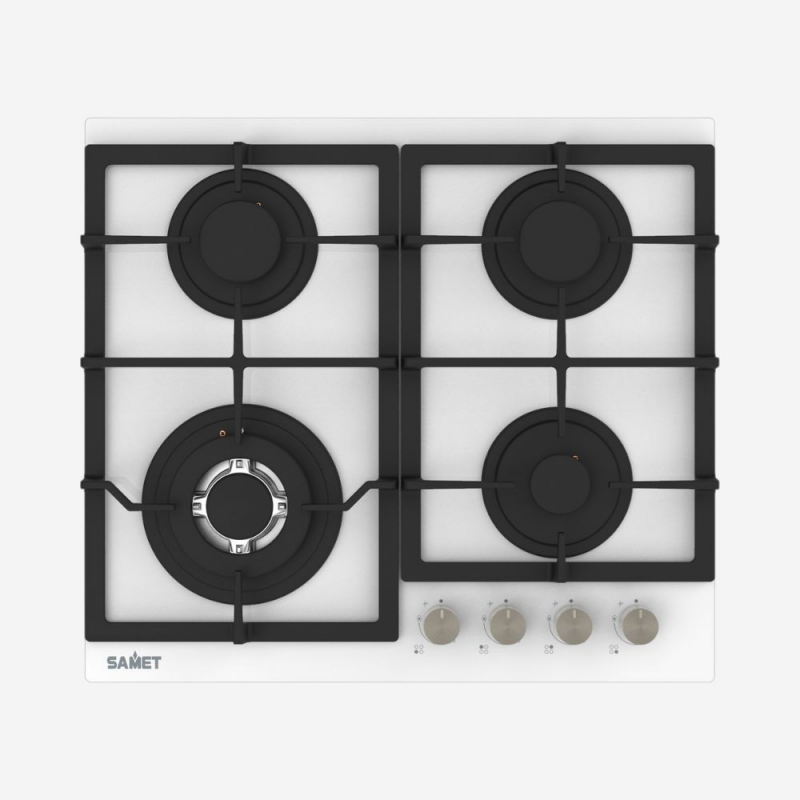 Piano cottura a gas Samet Dafne 60 incasso 4 fuochi vetro bianco