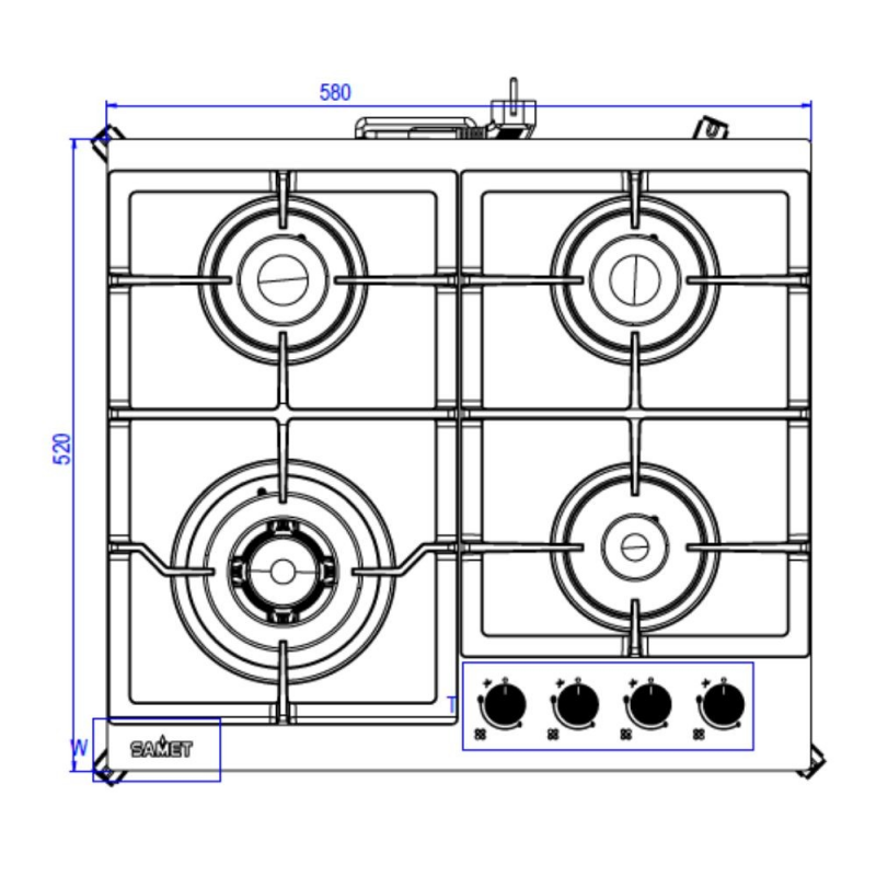 Piano cottura a gas Samet Dafne 60 incasso 4 fuochi vetro bianco