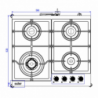 Piano cottura a gas Samet Dafne 60 incasso 4 fuochi vetro bianco