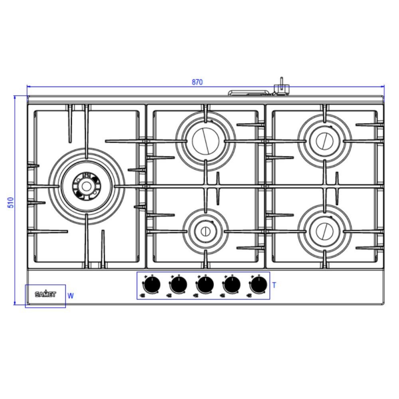 Piano cottura Samet Nettuno a gas 5 fuochi 90 cm acciaio inox