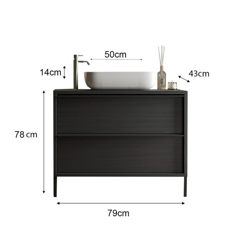 mobile bagno sospeso 79 cm nero frassinato | levante shop