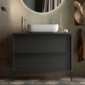 Mobile bagno Adam 105 nero frassinato 2 cassetti con lavabo