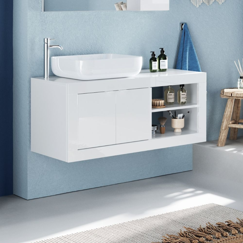 Mobile bagno sospeso Basic92 bianco lucido moderno e compatto