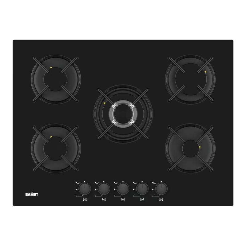 Piano cottura Samet Minerva 70 a gas 5 fuochi vetro nero