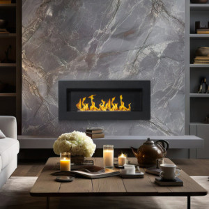 Zoom Camino a bioetanolo da parete Siena Nero L 90 x P 12 x H 40