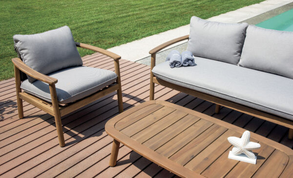 Salotto Scilla in acacia e corda antracite elegante giardino